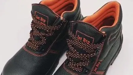 Sapatos de bico de aço de corte alto Calçados de segurança Sapatos de segurança de couro preto